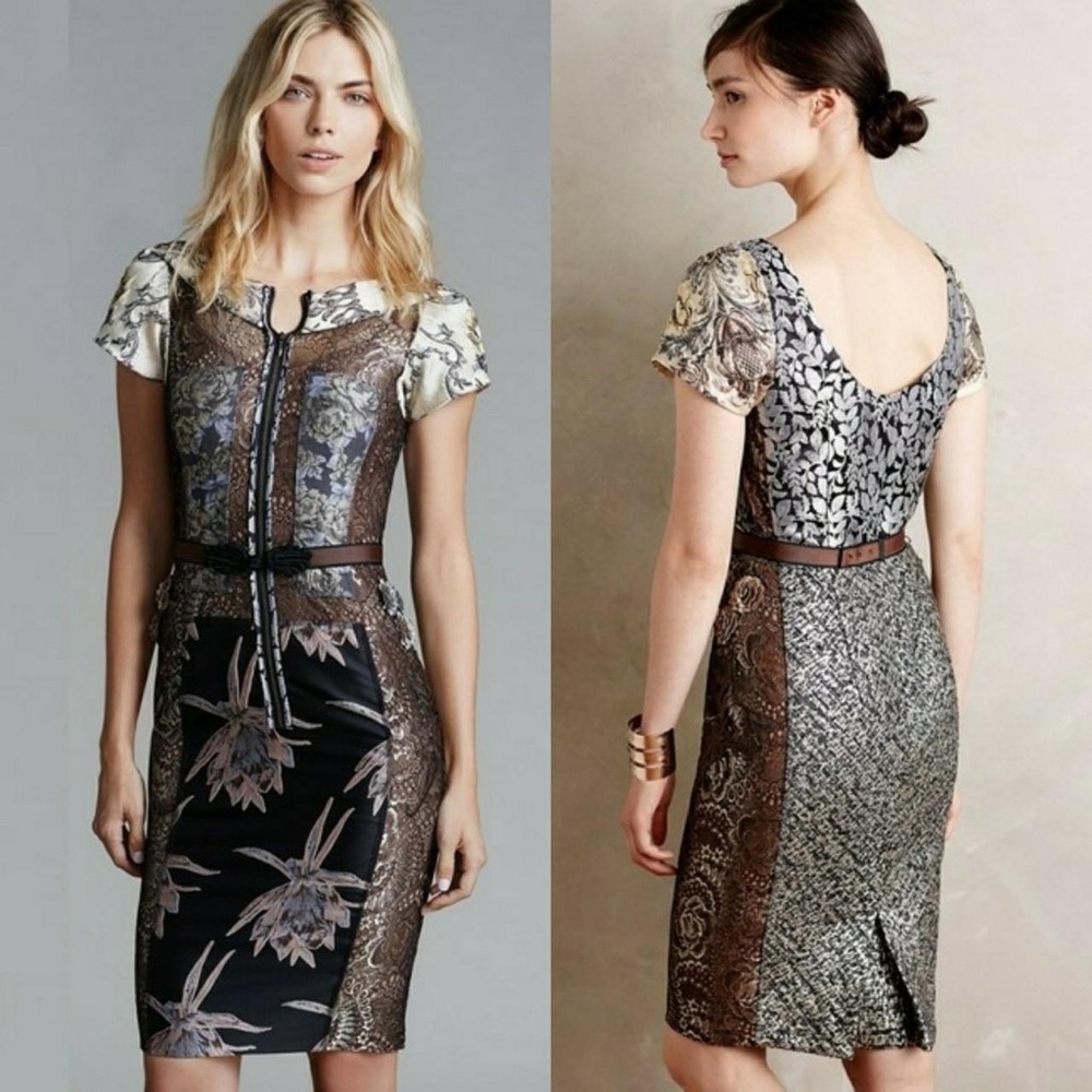 Beguile by Byron Lars Anthro “Noemi” Brocade Lace Print Sheath Dress – Size 2